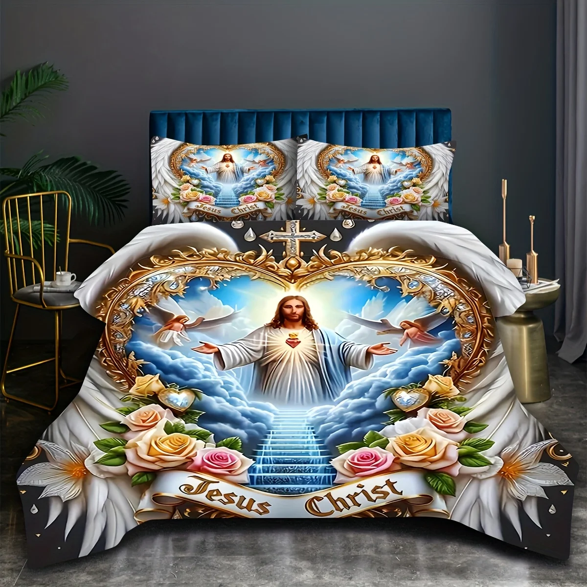 Duvet Cover Sets With Zipper - Sacred Devotion Wings Cross Flower Angel