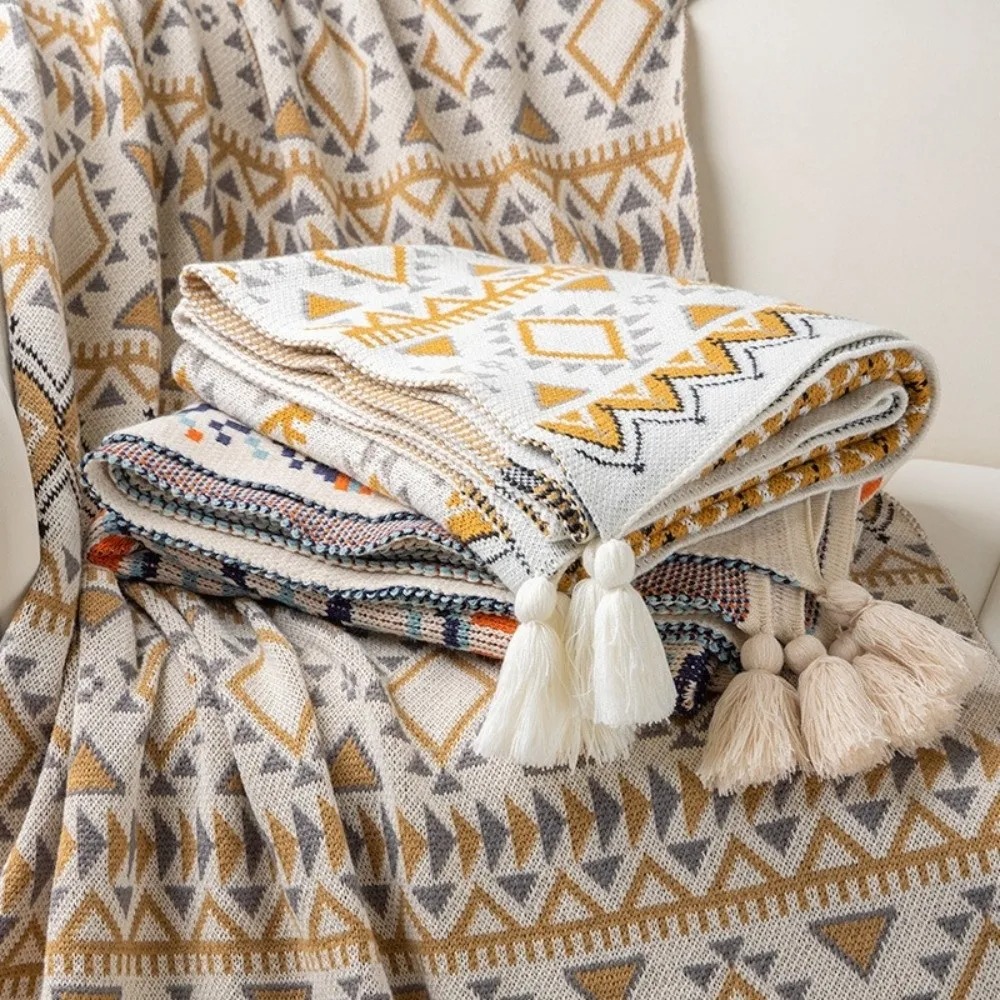 Boho Throw Blanket Fringe - Vintage Chunky Knit Boho Throw Blankets