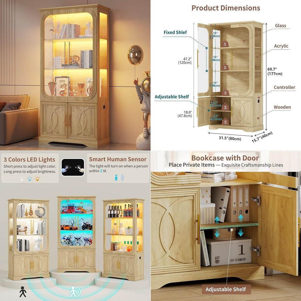 Storage & Organization - Display Cabinet with Glass Doors and
