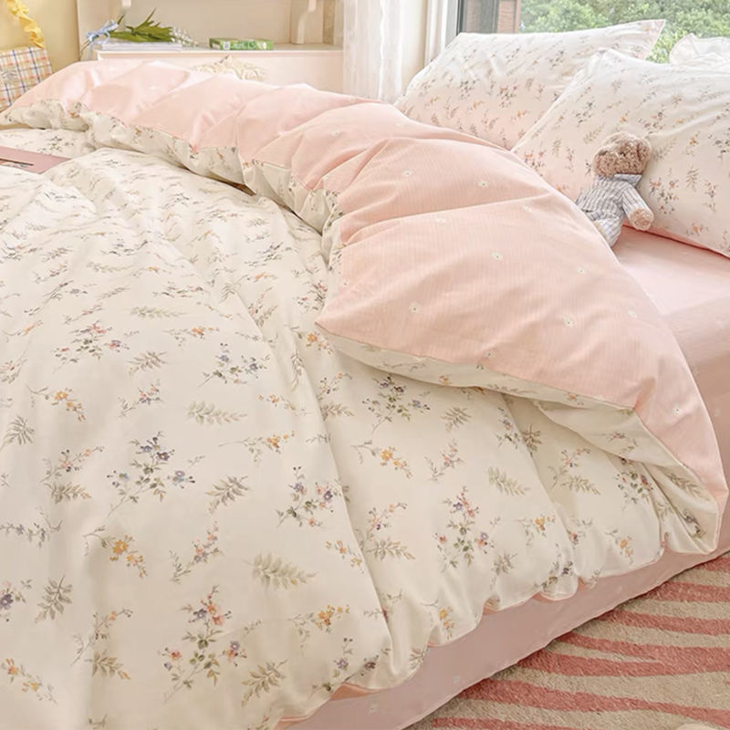 Aesthetic Floral Duvet Cover - Ins Pink Flowers Bedding Set Fashion