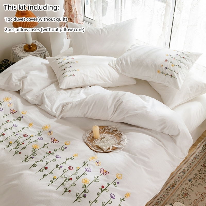 Aesthetic Floral Duvet Cover - 3pcs Embroidery Duvet Cover Set (1*Duvet