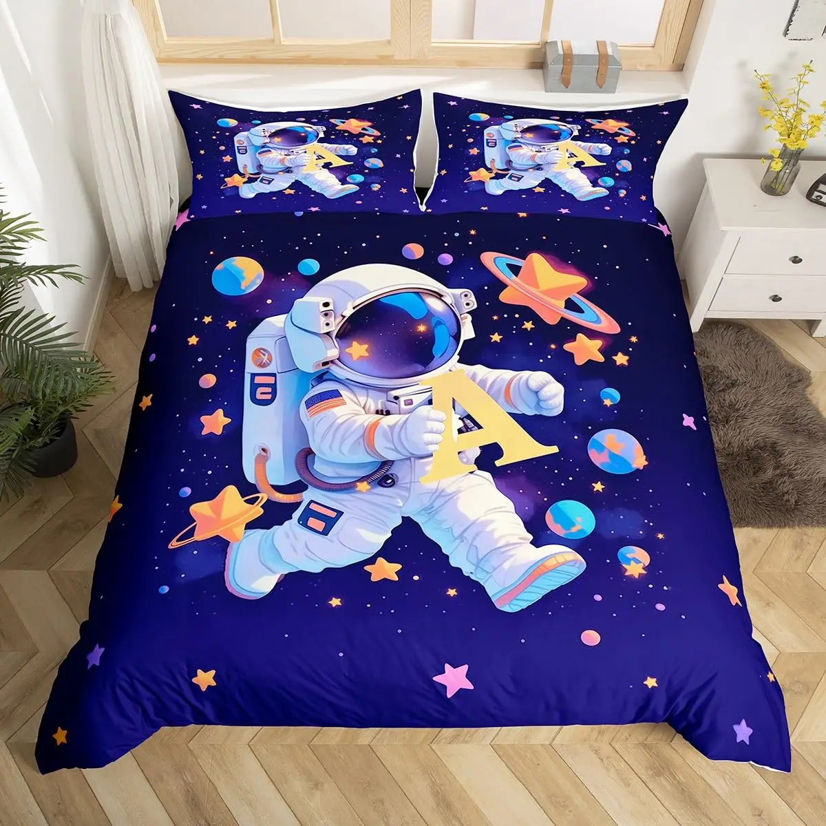 Duvet Cover Sets With Zipper - Astronaut Duvet Cover Set Cartoon Space