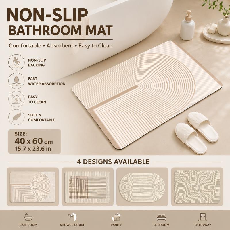 Quick Dry Diatomite Bath Mat - Beige Striped Diatomite Bath Mat Quick
