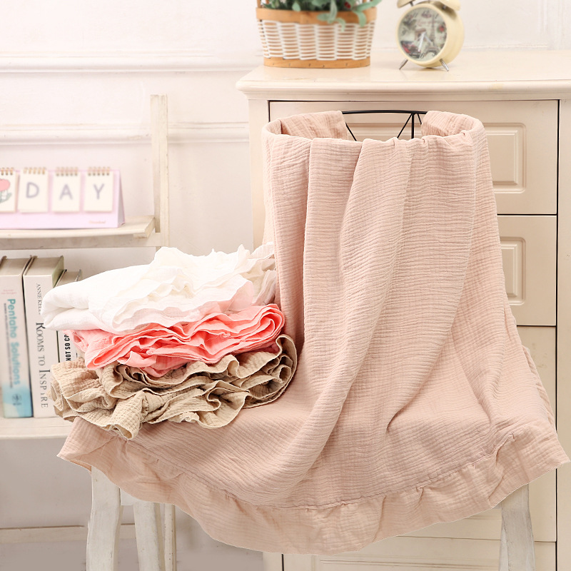 Muslin Cotton Bedspread - 100% Cotton Ruffled Muslin Blanket,2-Layers Summer