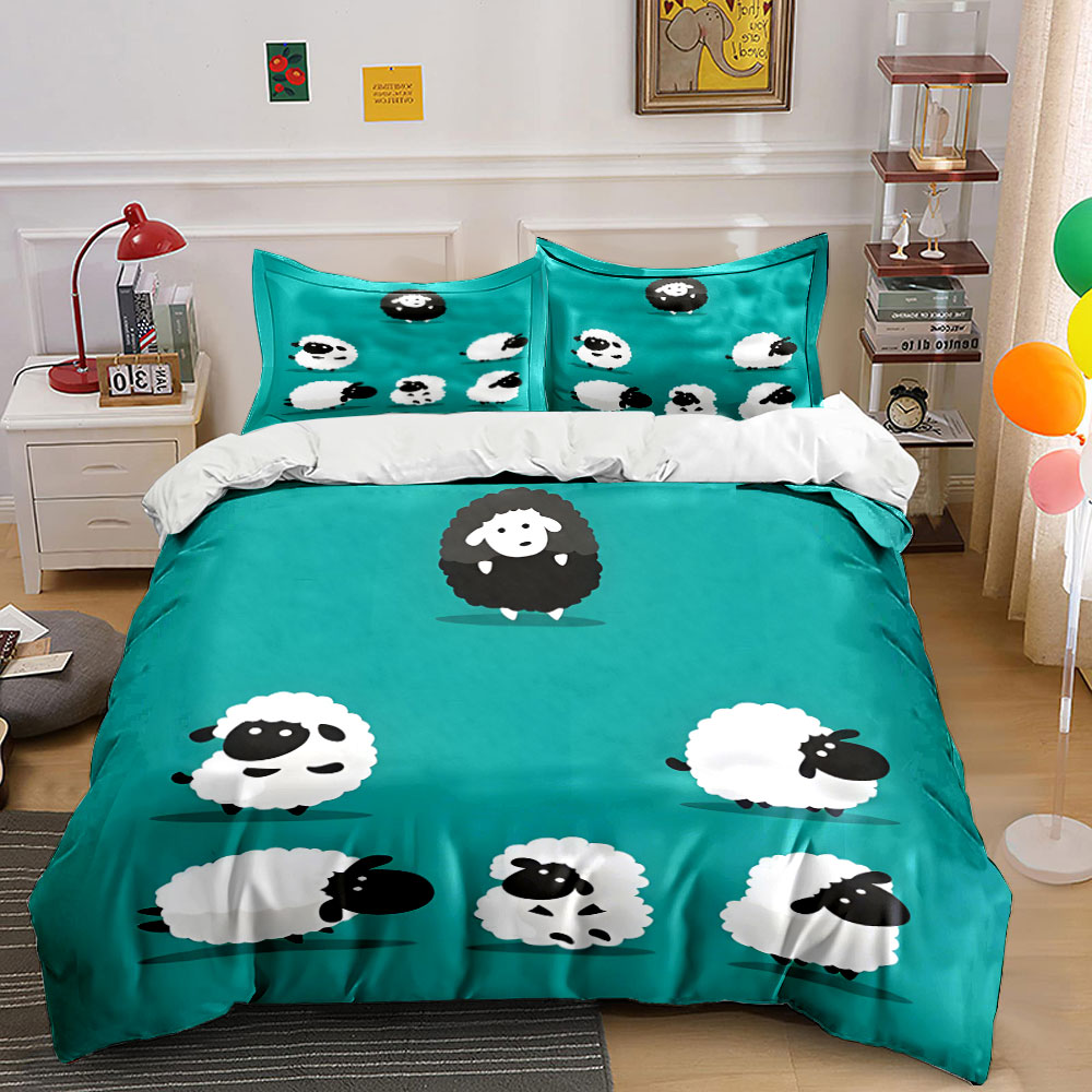 Duvet Cover Sets With Zipper - Cartoon sheep and a black one