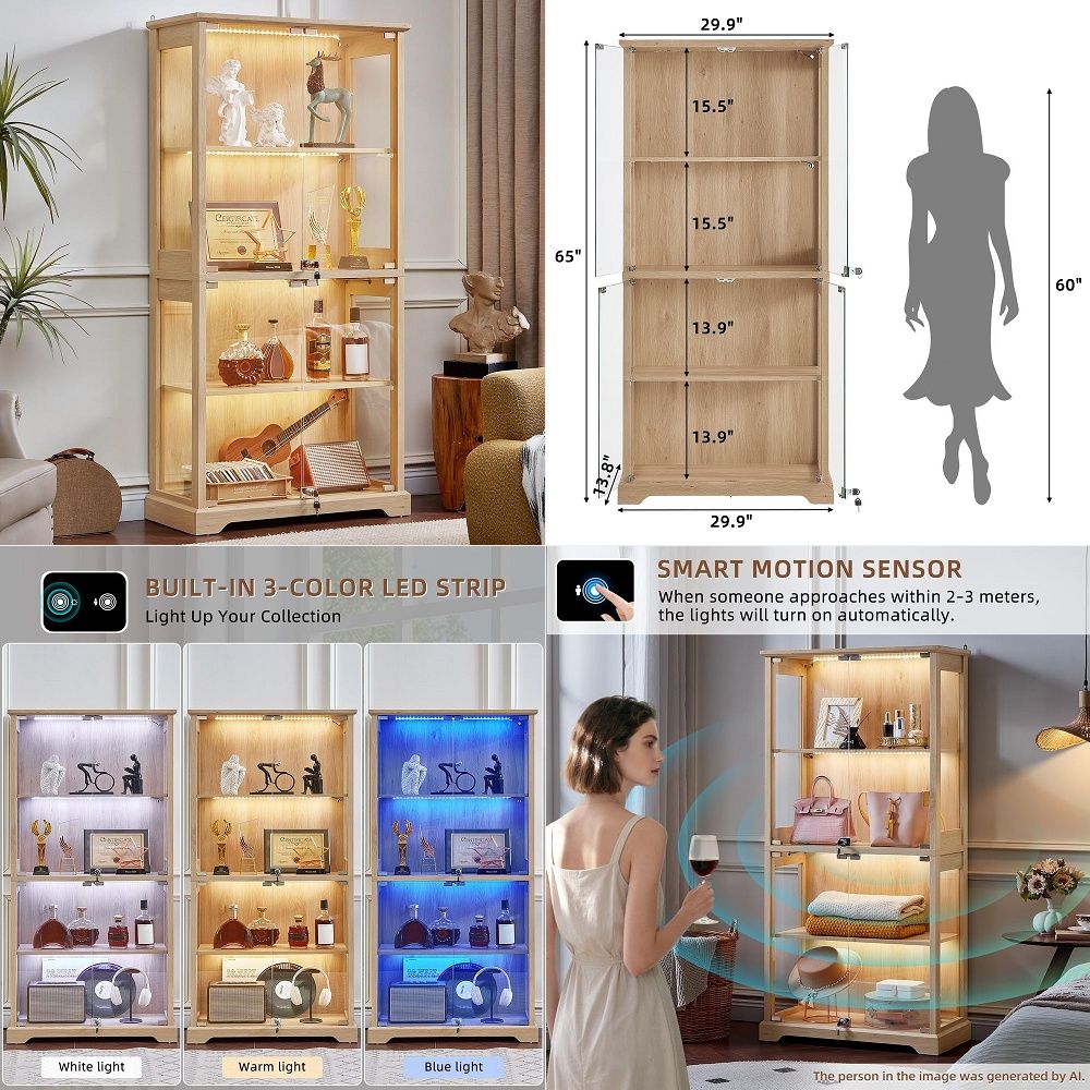 Lighting - Farmhouse Glass Display Cabinet with Doors,