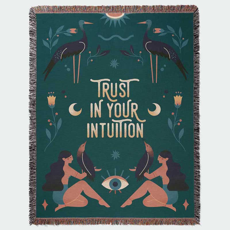Boho Throw Blanket Fringe - Trust Your Intuition Woven Tapestry Spiritual