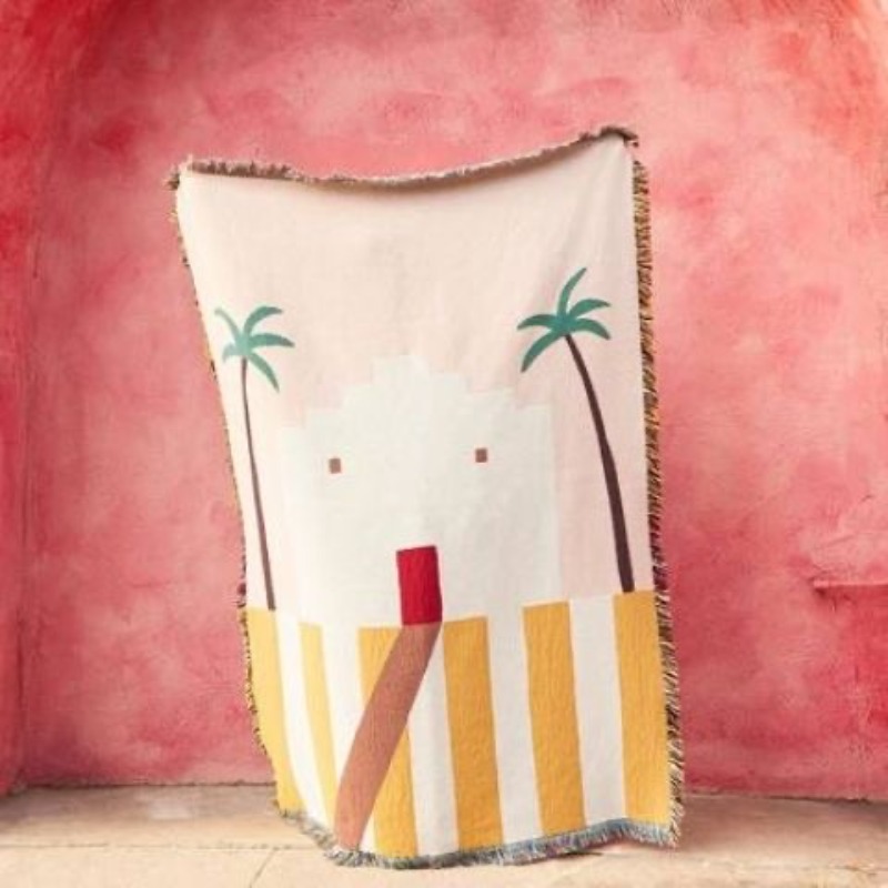 Boho Throw Blanket Fringe - Pastel Pink Desert Adobe Throw Blanket