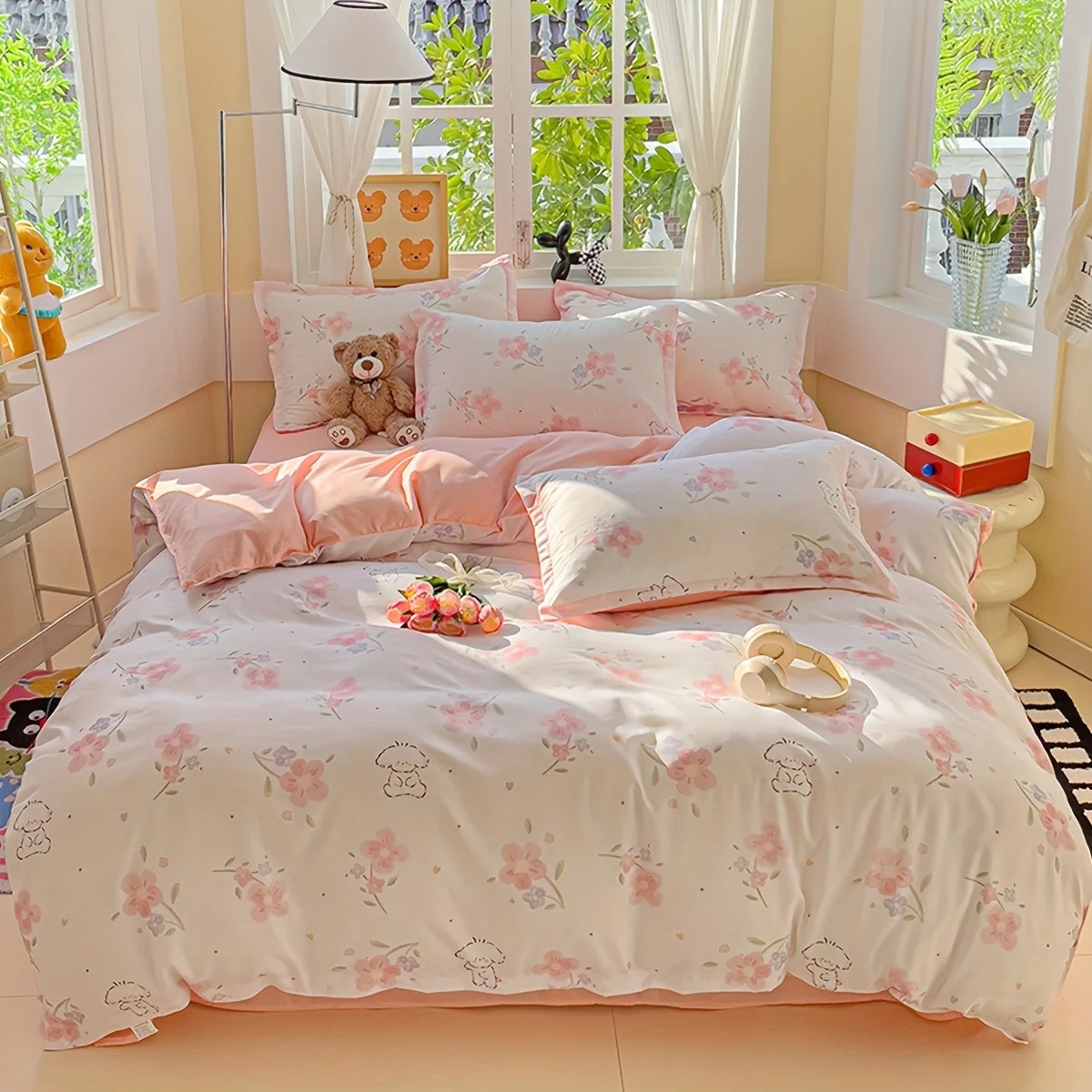 4Pcs Soft Plain Floral Plant P - đánh giá và giá Duvet Cover Sets With Zipper