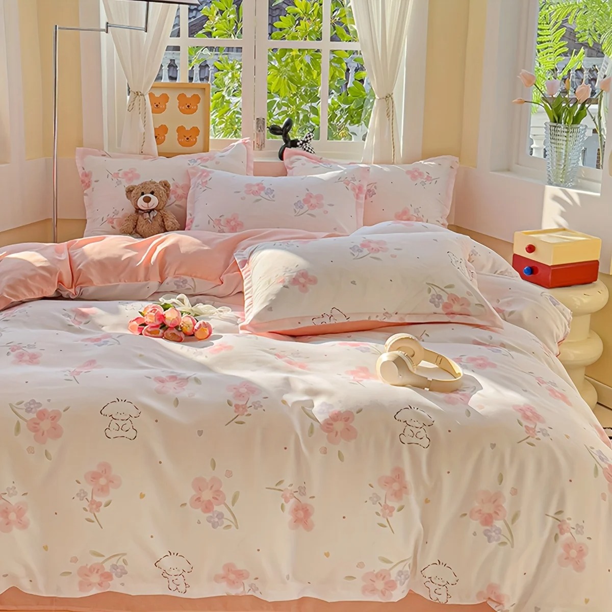 4Pcs Soft Plain Floral Plant P - đánh giá và giá Duvet Cover Sets With Zipper