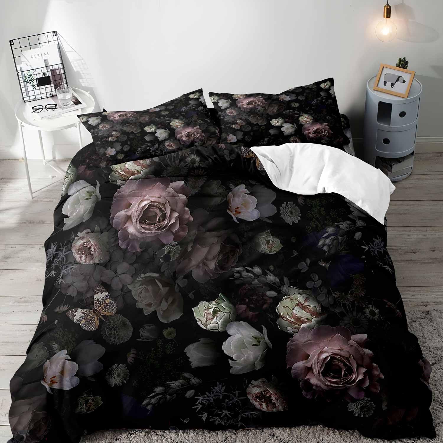 Black Floral Duvet Cover Queen - đánh giá và giá Aesthetic Floral Duvet Cover