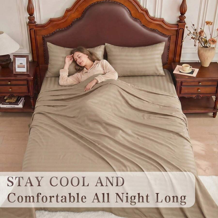 Striped Cooling Sheets Set Kin - đánh giá và giá Fitted Bed Sheets Deep Pocket