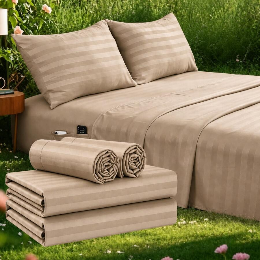 Striped Cooling Sheets Set Kin - đánh giá và giá Fitted Bed Sheets Deep Pocket