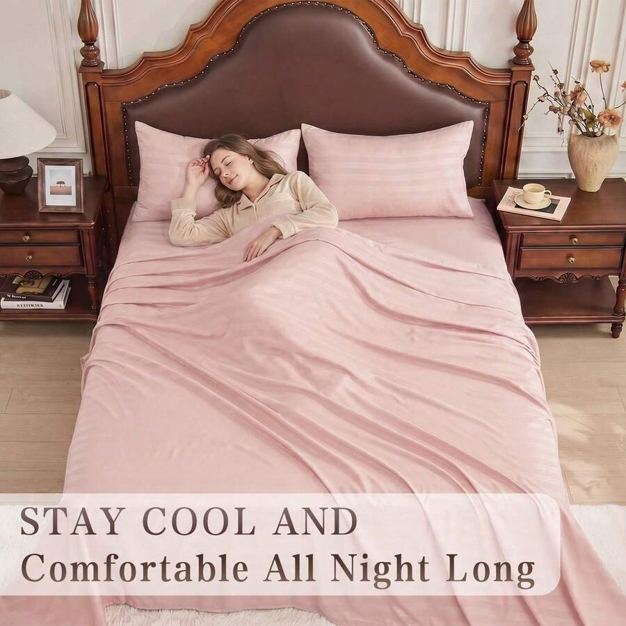 Striped Cooling Sheets Set Kin - đánh giá và giá Fitted Bed Sheets Deep Pocket