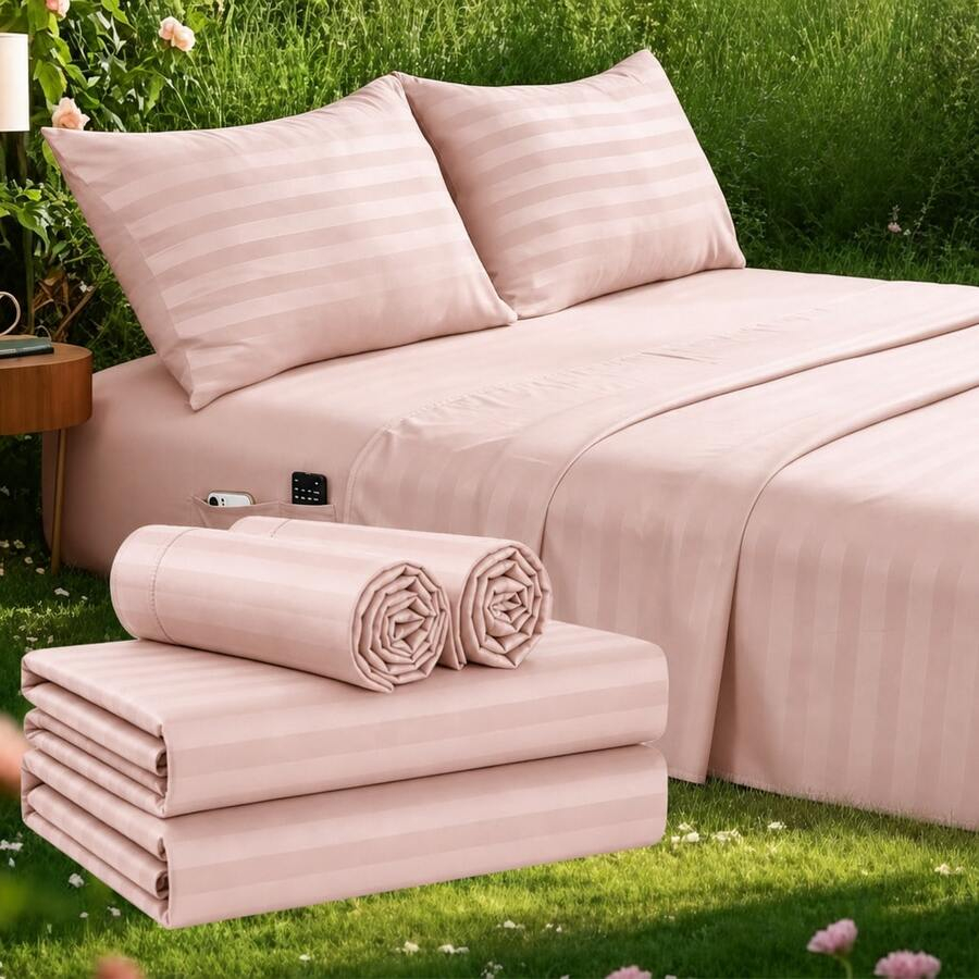 Striped Cooling Sheets Set Kin - đánh giá và giá Fitted Bed Sheets Deep Pocket