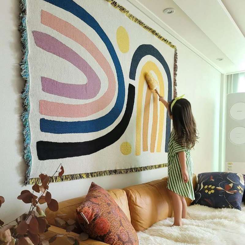 Textile City Abstract Rainbow  - đánh giá và giá Boho Throw Blanket Fringe