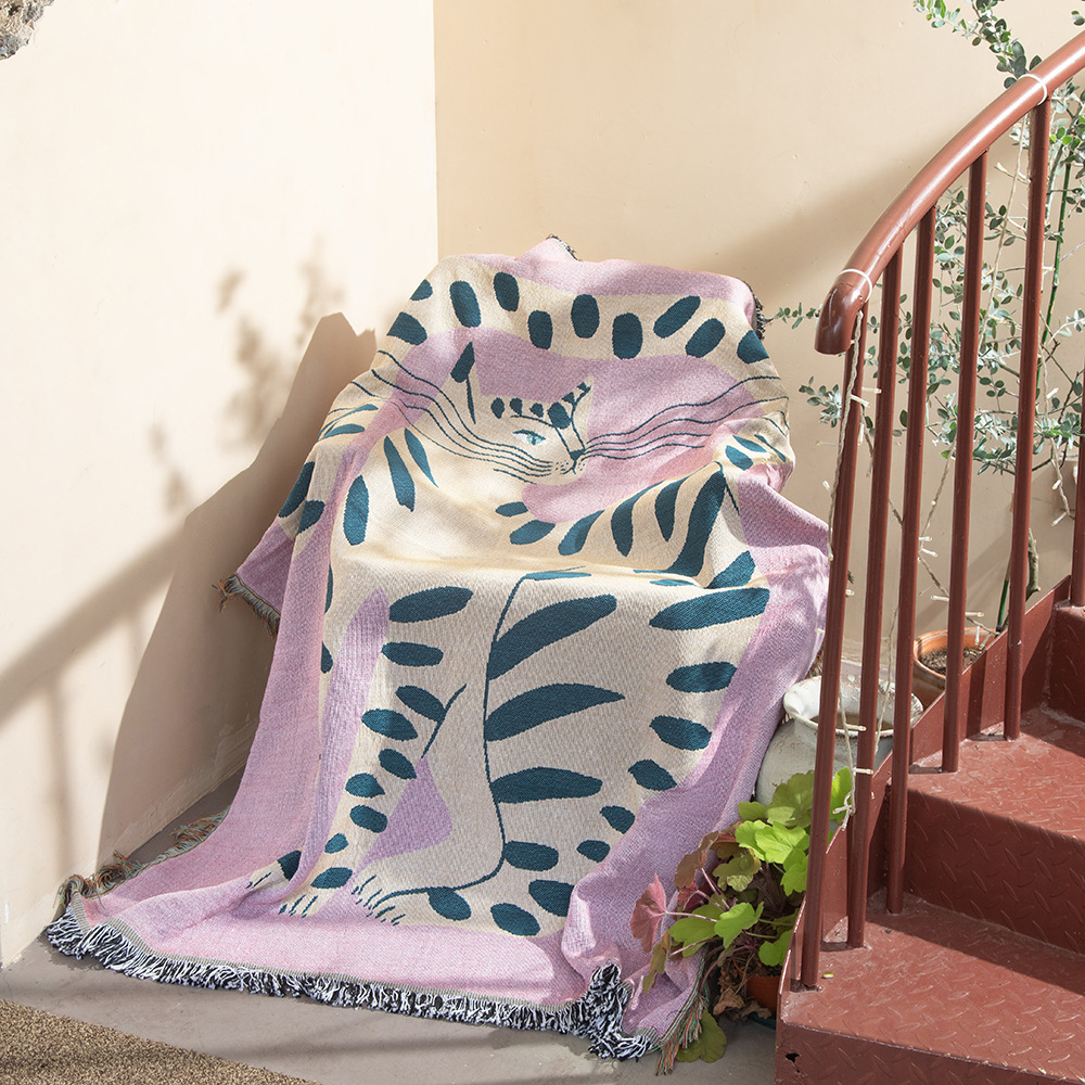 Boho Abstract Cat Jacquard Thr - đánh giá và giá Boho Throw Blanket Fringe