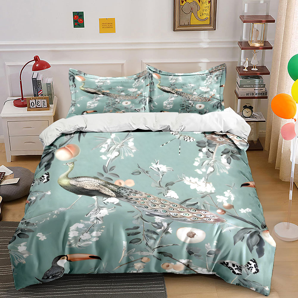 3PC Peacock Toucan Floral Bedd - đánh giá và giá Aesthetic Floral Duvet Cover
