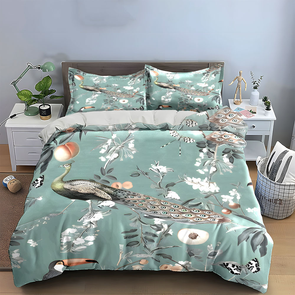 3PC Peacock Toucan Floral Bedd - đánh giá và giá Aesthetic Floral Duvet Cover