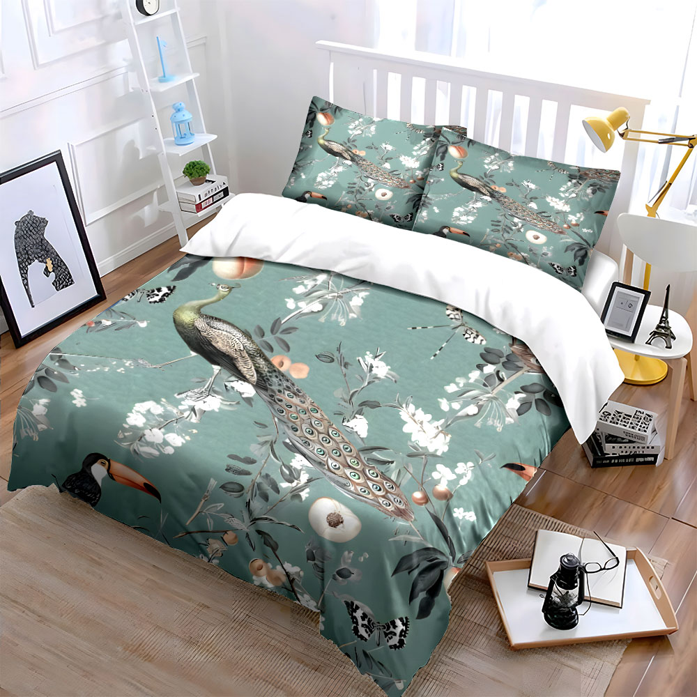 3PC Peacock Toucan Floral Bedd - đánh giá và giá Aesthetic Floral Duvet Cover