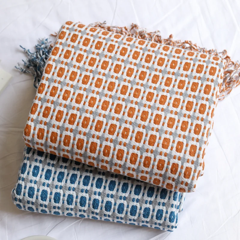 Geometric Grid Jacquard Woven  - đánh giá và giá Boho Throw Blanket Fringe
