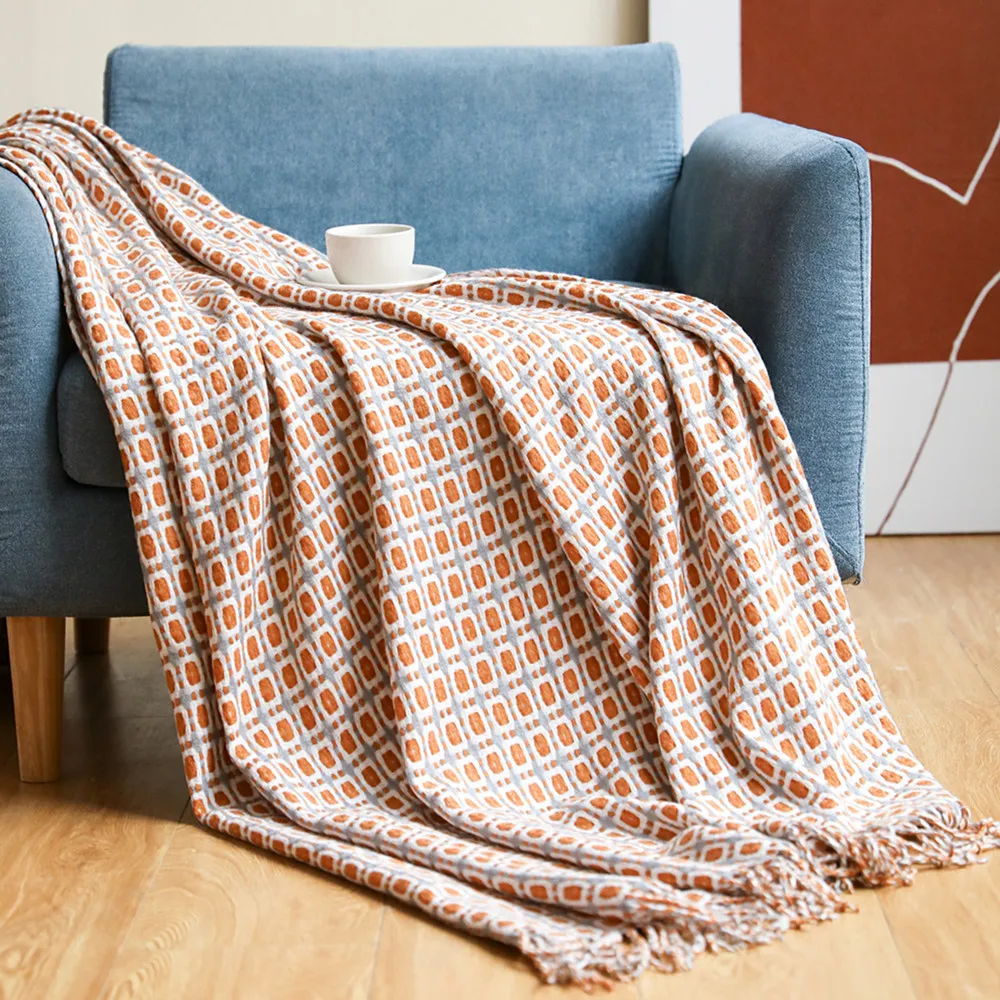 Geometric Grid Jacquard Woven  - đánh giá và giá Boho Throw Blanket Fringe