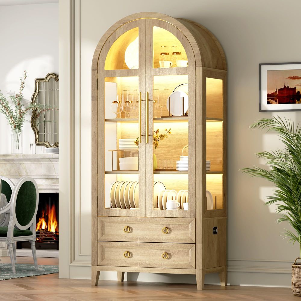 71 Arched Curio Cabinet with G - đánh giá và giá Lighting