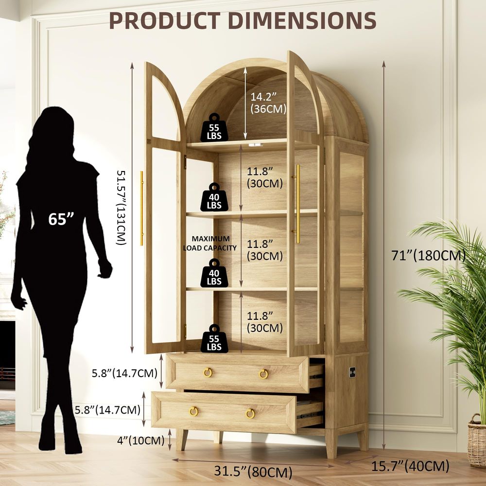 71 Arched Curio Cabinet with G - đánh giá và giá Lighting