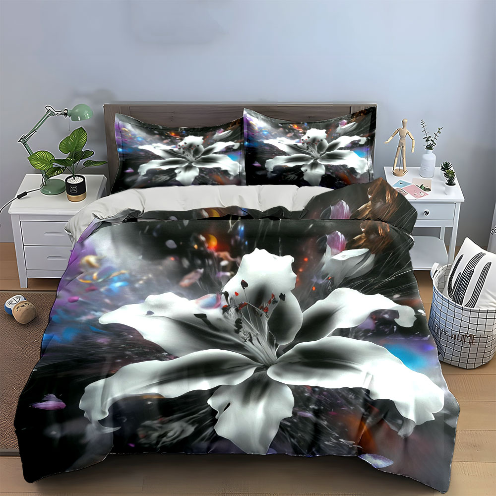 Abstract White Lily Flower Bed - đánh giá và giá Aesthetic Floral Duvet Cover