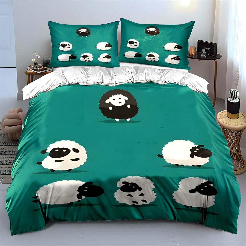 Cartoon sheep and a black one  - đánh giá và giá Duvet Cover Sets With Zipper