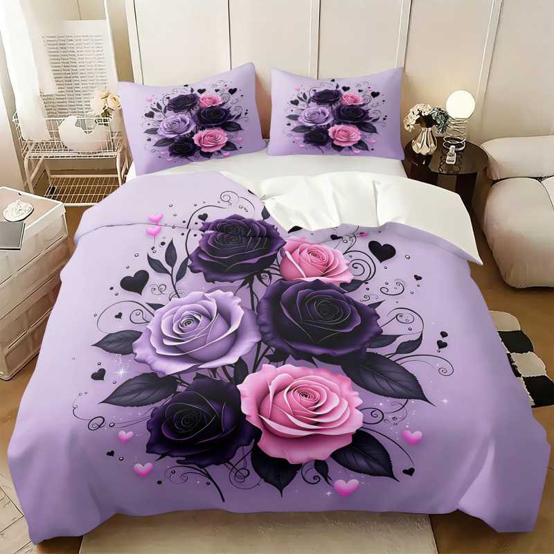 Purple Black Pink Rose Heart D - đánh giá và giá Aesthetic Floral Duvet Cover