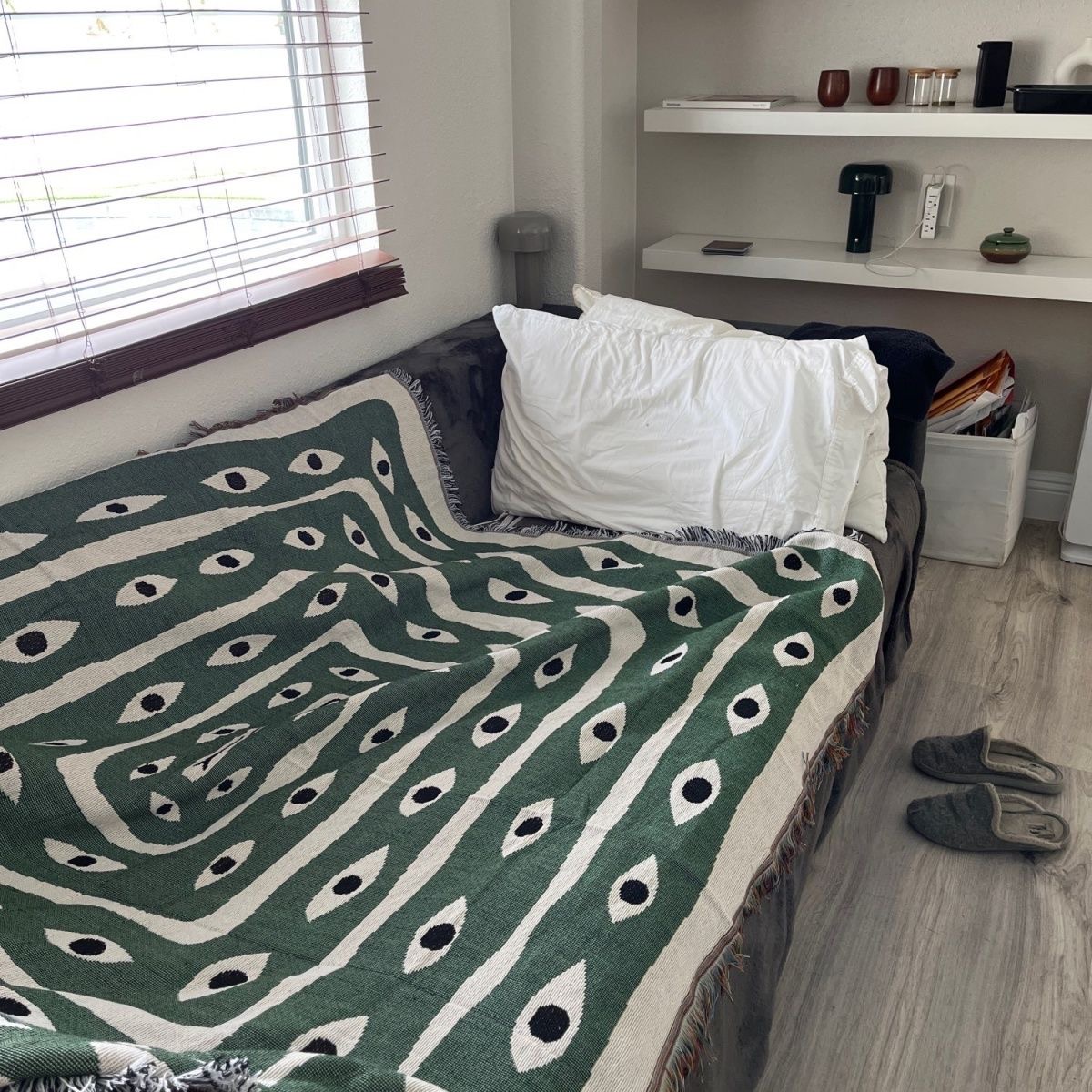 Green White Evil Eye Jacquard  - đánh giá và giá Boho Throw Blanket Fringe